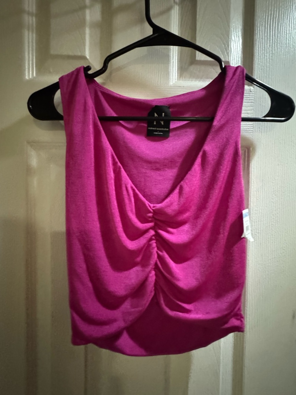 Naked Wardrobe Fuchsia Ruched Front Tank Top size L NWT